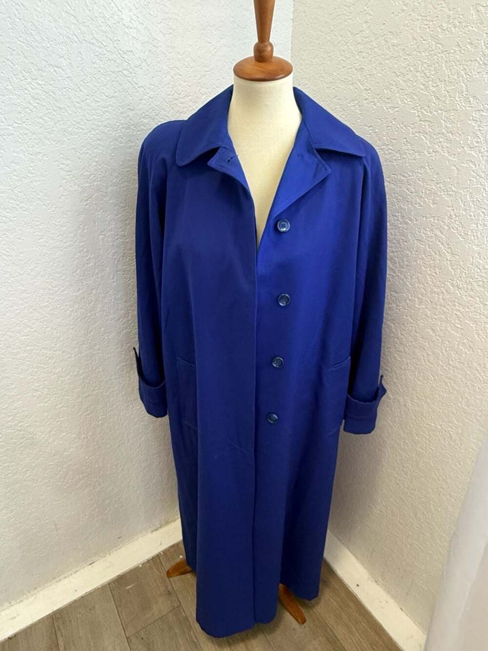 Vintage Sara Roberts Royal Blue 100% Pure Wool Trench Coat